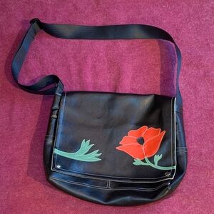 Chickpea Poppy Black Faux Leather Bag by Queen Bee Creations - Rebecca Pearcy